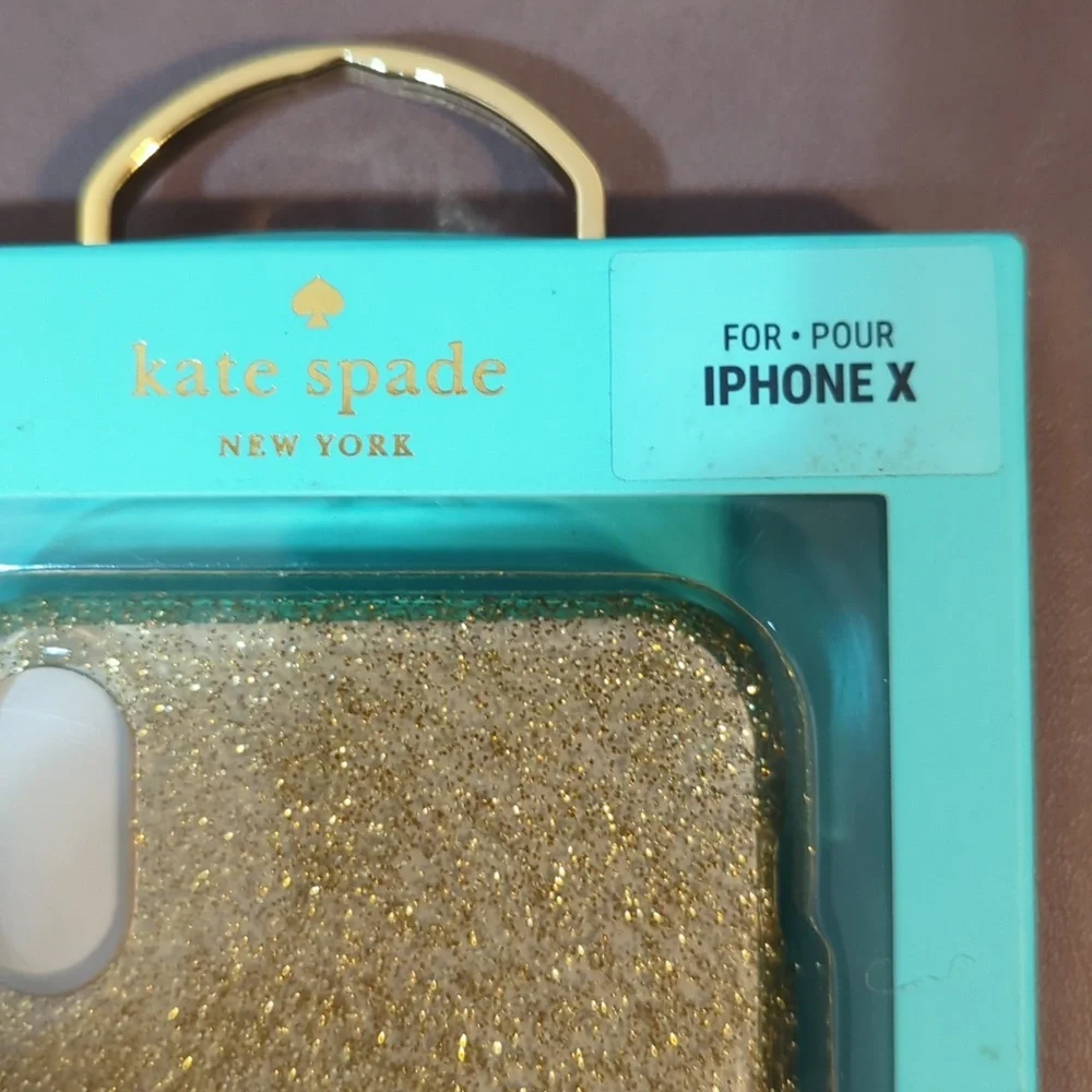 New Kate Spade iPhone X Case Flexible Glitter Gold NIB